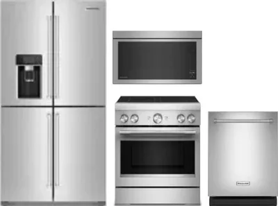 4 Piece Package Includes Refrigerator, Range, Microwave And Dishwasher