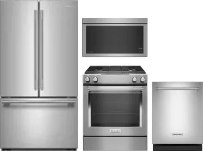 4 Piece Package Includes Refrigerator, Range, Microwave And Dishwasher