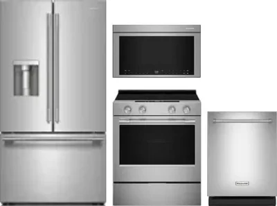 4 Piece Package Includes Refrigerator, Range, Microwave And Dishwasher