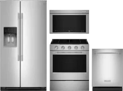 4 Piece Package Includes Refrigerator, Range, Microwave And Dishwasher