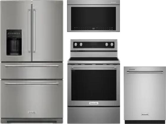 4 Piece Package Includes Refrigerator, Range, Microwave And Dishwasher