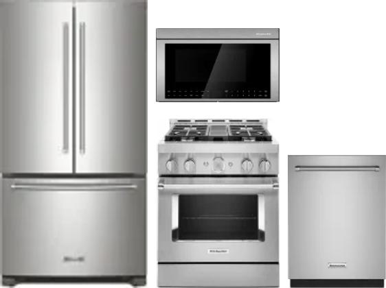 4 Piece Package Includes Refrigerator, Range, Microwave And Dishwasher