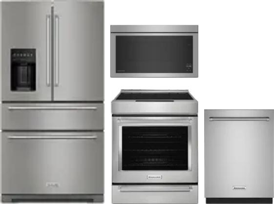 4 Piece Package Includes Refrigerator, Range, Microwave And Dishwasher