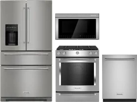 4 Piece Package Includes Refrigerator, Range, Microwave And Dishwasher