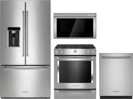 4 Piece Package Includes Refrigerator, Range, Microwave And Dishwasher