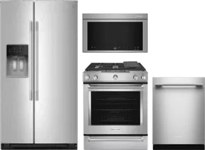 4 Piece Package Includes Refrigerator, Range, Microwave And Dishwasher