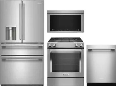 4 Piece Package Includes Refrigerator, Range, Microwave And Dishwasher