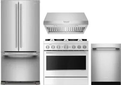 4 Piece Package Includes Refrigerator, Range, Hood And Dishwasher