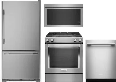 4 Piece Package Includes Refrigerator, Range, Microwave And Dishwasher