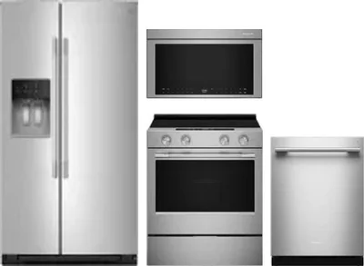 4 Piece Package Includes Refrigerator, Range, Microwave And Dishwasher