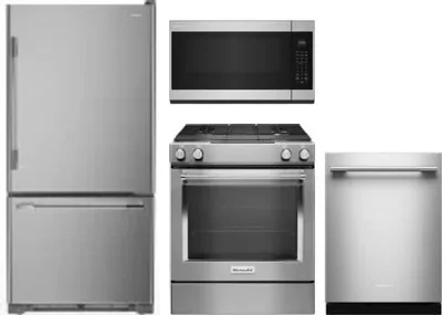 4 Piece Package Includes Refrigerator, Range, Microwave And Dishwasher