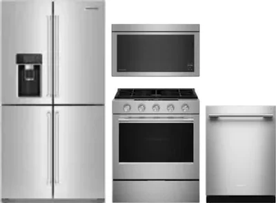 4 Piece Package Includes Refrigerator, Range, Microwave And Dishwasher