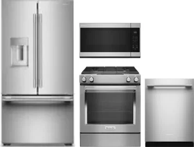 4 Piece Package Includes Refrigerator, Range, Microwave And Dishwasher