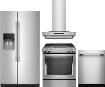 4 Piece Package Includes Refrigerator, Range, Hood And Dishwasher