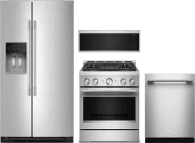 4 Piece Package Includes Refrigerator, Range, Microwave And Dishwasher