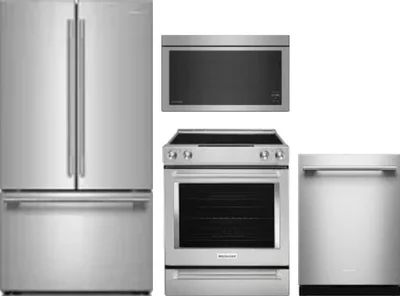 4 Piece Package Includes Refrigerator, Range, Microwave And Dishwasher