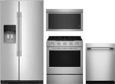 4 Piece Package Includes Refrigerator, Range, Microwave And Dishwasher
