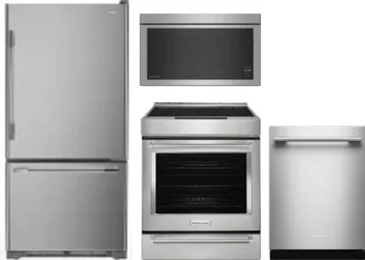 4 Piece Package Includes Refrigerator, Range, Microwave And Dishwasher