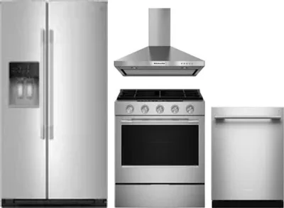 4 Piece Package Includes Refrigerator, Range, Hood And Dishwasher