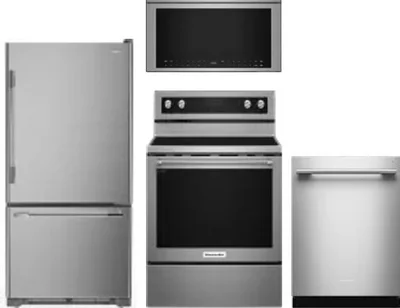 4 Piece Package Includes Refrigerator, Range, Microwave And Dishwasher