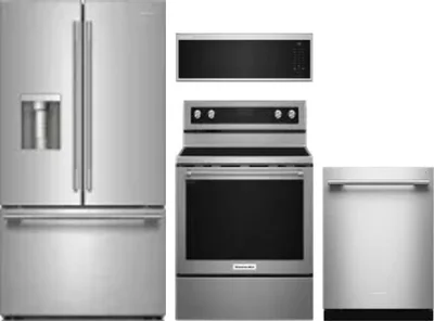4 Piece Package Includes Refrigerator, Range, Microwave And Dishwasher