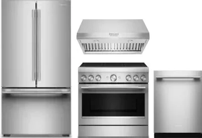 4 Piece Package Includes Refrigerator, Range, Hood And Dishwasher