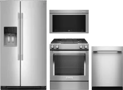 4 Piece Package Includes Refrigerator, Range, Microwave And Dishwasher