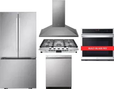 5 Piece Package Includes Refrigerator, Cooktop, Wall Oven, Hood And Dishwasher