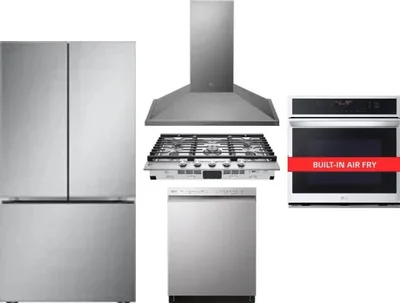 5 Piece Package Includes Refrigerator, Cooktop, Wall Oven, Hood And Dishwasher