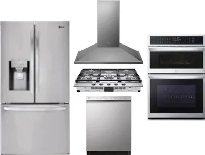5 Piece Package Includes Refrigerator, Cooktop, Wall Oven, Hood And Dishwasher