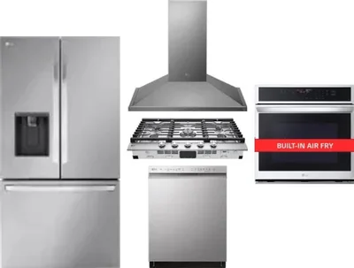 5 Piece Package Includes Refrigerator, Cooktop, Wall Oven, Hood And Dishwasher