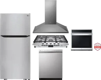 5 Piece Package Includes Refrigerator, Cooktop, Wall Oven, Hood And Dishwasher