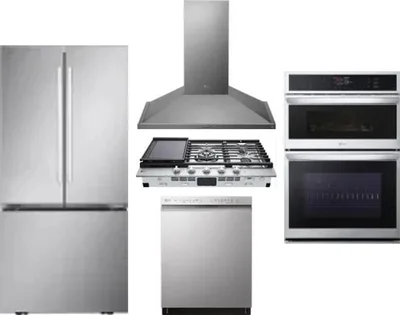 5 Piece Package Includes Refrigerator, Cooktop, Wall Oven, Hood And Dishwasher