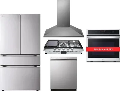 5 Piece Package Includes Refrigerator, Cooktop, Wall Oven, Hood And Dishwasher