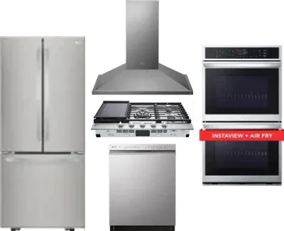 5 Piece Package Includes Refrigerator, Cooktop, Wall Oven, Hood And Dishwasher
