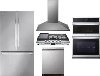 5 Piece Package Includes Refrigerator, Cooktop, Wall Oven, Hood And Dishwasher