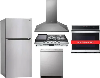 5 Piece Package Includes Refrigerator, Cooktop, Wall Oven, Hood And Dishwasher