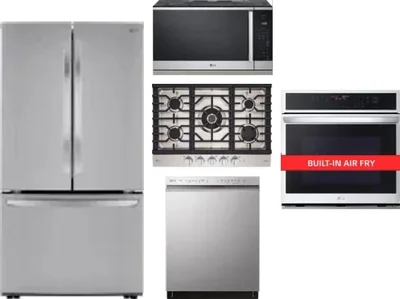 5 Piece Package Includes Refrigerator, Cooktop, Wall Oven, Microwave And Dishwasher