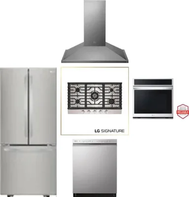 5 Piece Package Includes Refrigerator, Cooktop, Wall Oven, Hood And Dishwasher
