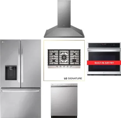 5 Piece Package Includes Refrigerator, Cooktop, Wall Oven, Hood And Dishwasher