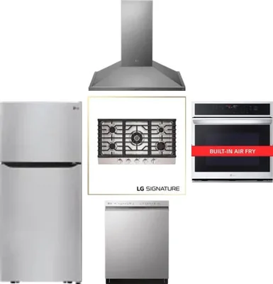 5 Piece Package Includes Refrigerator, Cooktop, Wall Oven, Hood And Dishwasher