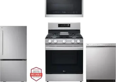 4 Piece Package Includes Refrigerator, Range, Microwave And Dishwasher
