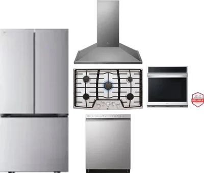 5 Piece Package Includes Refrigerator, Cooktop, Wall Oven, Hood And Dishwasher