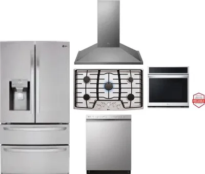 5 Piece Package Includes Refrigerator, Cooktop, Wall Oven, Hood And Dishwasher