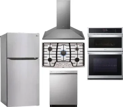 5 Piece Package Includes Refrigerator, Cooktop, Wall Oven, Hood And Dishwasher
