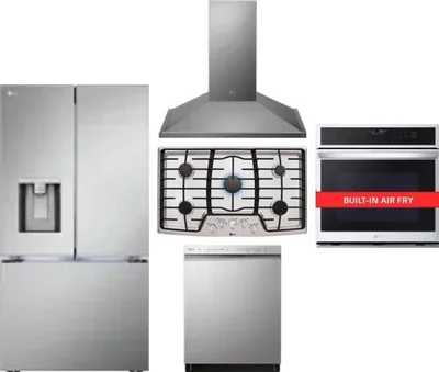 5 Piece Package Includes Refrigerator, Cooktop, Wall Oven, Hood And Dishwasher