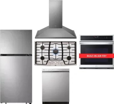 5 Piece Package Includes Refrigerator, Cooktop, Wall Oven, Hood And Dishwasher