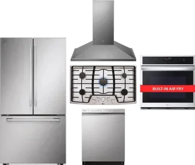 5 Piece Package Includes Refrigerator, Cooktop, Wall Oven, Hood And Dishwasher