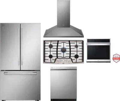 5 Piece Package Includes Refrigerator, Cooktop, Wall Oven, Hood And Dishwasher