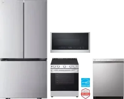 4 Piece Package Includes Refrigerator, Range, Microwave And Dishwasher